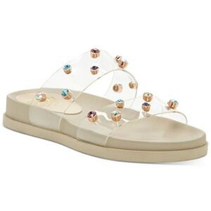 Vince Camuto Partha Clear Jeweled Studded Slide Sandal Shoes Size 9